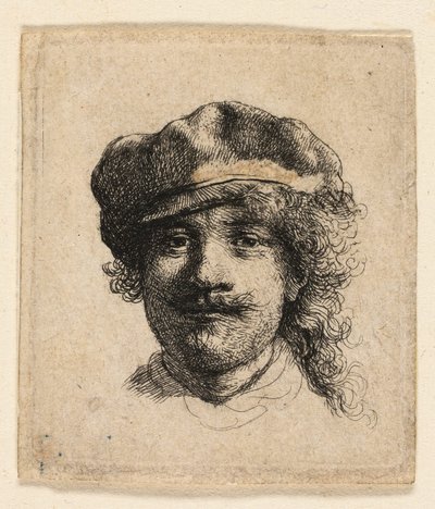 Rembrandt, jolla on pehmeä lippalakki: Koko kasvot: Vain pää tekijältä Rembrandt van Rijn