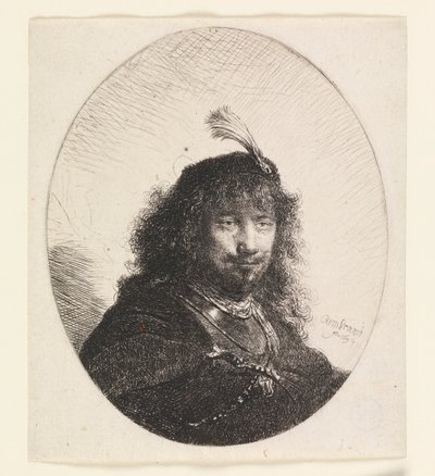Rembrandt, jossa hattu ja alennettu sapeli tekijältä Rembrandt van Rijn