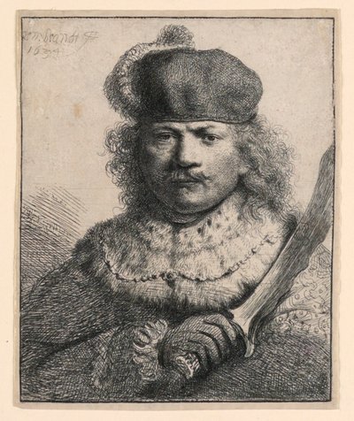 Rembrandt kohotetulla sapelilla tekijältä Rembrandt van Rijn