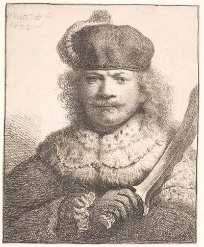 Rembrandt miekka kohollaan: puolivartalokuva tekijältä Rembrandt van Rijn