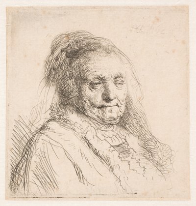 Rembrandtin äiti: pää ja rintakuva, kolmen neljäsosan profiili tekijältä Rembrandt van Rijn