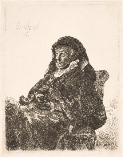 Rembrandtin äiti leskenmekossa ja mustissa käsineissä tekijältä Rembrandt van Rijn