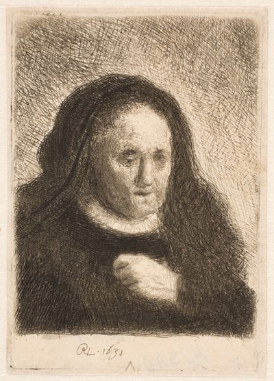 Rembrandtin äiti, käsi rinnalla: pieni rintakuva tekijältä Rembrandt van Rijn