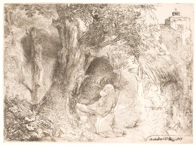 S. Francis puun alla rukoilemassa tekijältä Rembrandt van Rijn