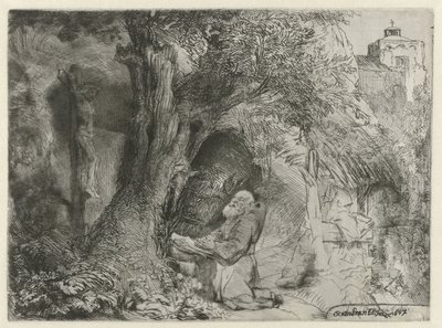 Pyhä Franciscus puun alla rukoilemassa Pyhä Franciscus puun alla rukoilemassa tekijältä Rembrandt van Rijn