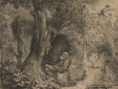 Pyhä Franciscus puun alla rukoilee, 1657. tekijältä Rembrandt van Rijn
