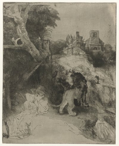 Pyhä Jerome lukemassa italialaisessa maisemassa St Jerome lukemassa italialaisessa maisemassa tekijältä Rembrandt van Rijn