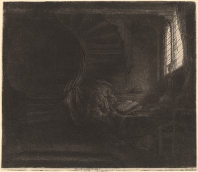 Pyhä Jerome pimeässä kammiossa tekijältä Rembrandt van Rijn