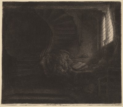 Pyhä Hieronymus pimeässä huoneessa tekijältä Rembrandt van Rijn