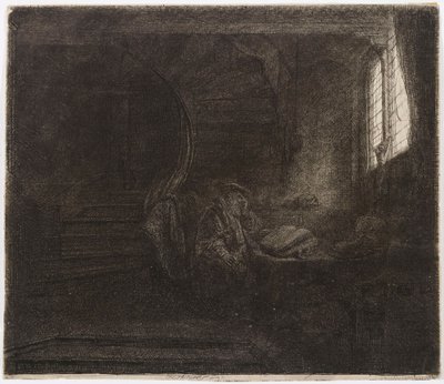 Pyhä Hieronymus pimeässä huoneessa tekijältä Rembrandt van Rijn