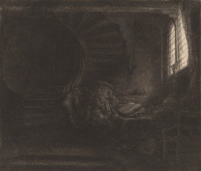 Pyhä Jerome pimeässä kammiossa, 1642. tekijältä Rembrandt van Rijn