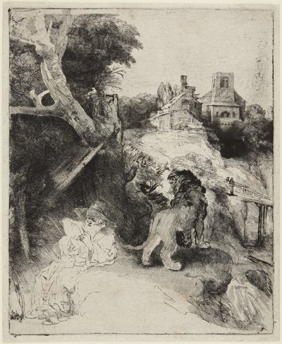 Pyhä Hieronymus italialaisessa maisemassa tekijältä Rembrandt van Rijn