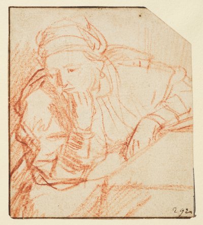 Saskia istuu pöydän ääressä, tekijältä Rembrandt van Rijn