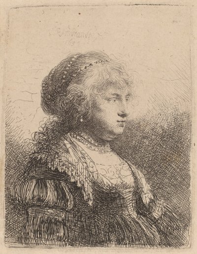 Saskia helmet hiuksissaan, 1634 tekijältä Rembrandt van Rijn