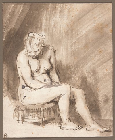 Istuva nainen alasti tekijältä Rembrandt van Rijn