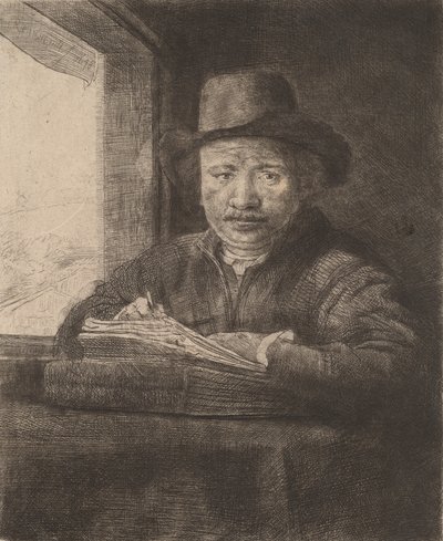 Omakuvapiirustus ikkunassa, 1648. tekijältä Rembrandt van Rijn