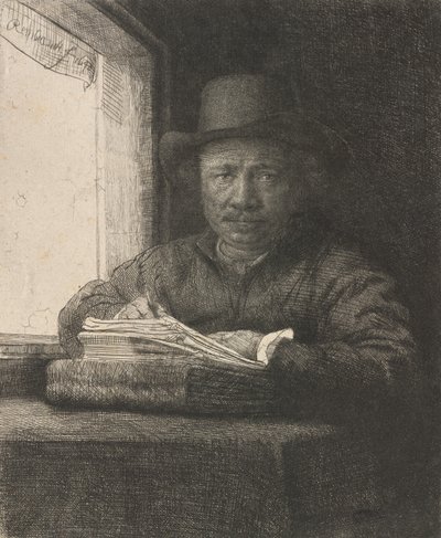 Omakuvapiirustus ikkunassa, 1648. tekijältä Rembrandt van Rijn