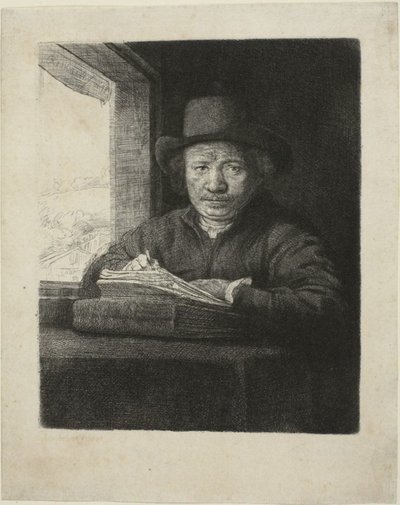 Omakuvaetsaus ikkunassa tekijältä Rembrandt van Rijn