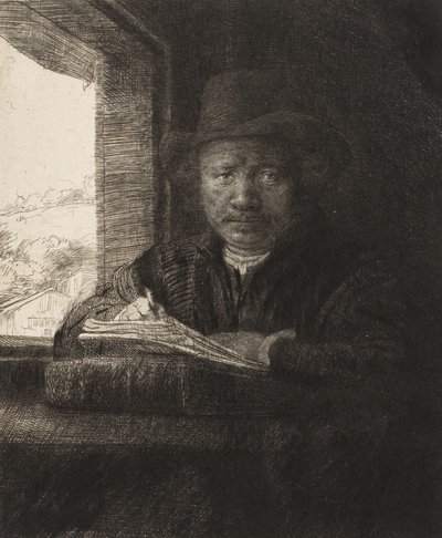 Omakuvaetsaus ikkunassa, 1648, 1648. tekijältä Rembrandt van Rijn