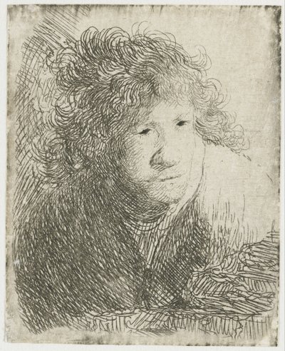Omakuva, Nojaten eteenpäin, Kuuntelee, 1628. tekijältä Rembrandt van Rijn