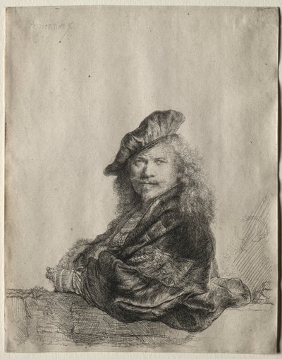 Omakuva kivikynnykselle nojaten, 1639. tekijältä Rembrandt van Rijn