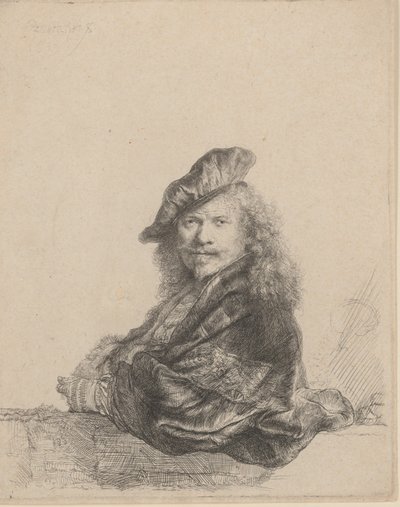 Omakuva kivikynnykselle nojaten, 1639, 1639. tekijältä Rembrandt van Rijn