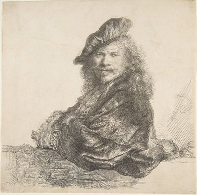 Omakuva, nojaten kiviseinään, 1639. tekijältä Rembrandt van Rijn