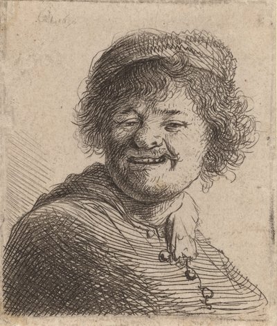 Omakuva lippiksessä: Nauraa, 1630. tekijältä Rembrandt van Rijn