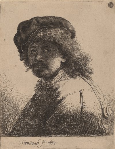 Omakuva lippiksessä ja huivissa tummat kasvot, 1633. tekijältä Rembrandt van Rijn