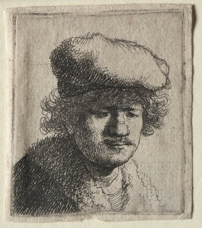 Omakuva, korkki vedetty eteenpäin, c. 1631. tekijältä Rembrandt van Rijn