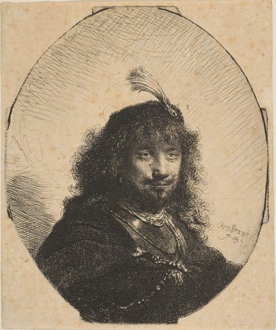 Omakuva, jossa hattu ja alaslaskettu sapeli, 1634. tekijältä Rembrandt van Rijn