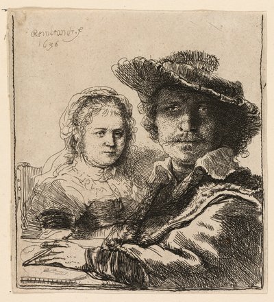 Omakuva Saskian kanssa tekijältä Rembrandt van Rijn