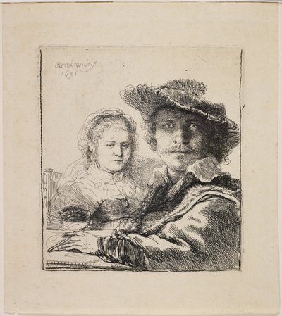 Omakuva Saskian kanssa tekijältä Rembrandt van Rijn