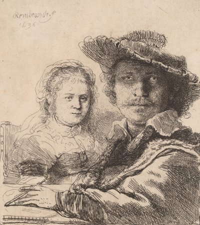 Omakuva Saskian kanssa, 1636. tekijältä Rembrandt van Rijn