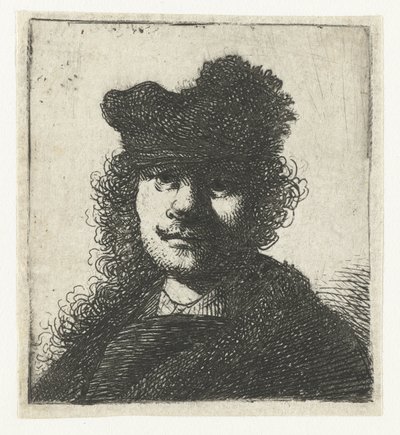 Omakuva lippiksessä ja tummassa viitassa: rintakuva tekijältä Rembrandt van Rijn