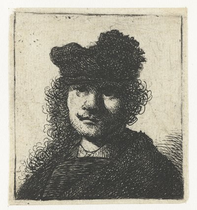 Omakuva lippiksessä ja tummassa viitassa: rintakuva tekijältä Rembrandt van Rijn