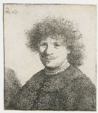 Omakuva viitassa, jossa laskeutuva kaulus: rintakuva tekijältä Rembrandt van Rijn