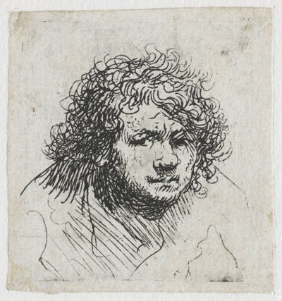 Omakuva eteenpäin nojaten: rintakuva tekijältä Rembrandt van Rijn