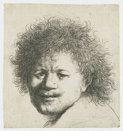 Omakuva pitkät tummat hiukset: vain pää tekijältä Rembrandt van Rijn
