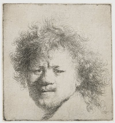 Omakuva pitkät tummat hiukset: vain pää tekijältä Rembrandt van Rijn