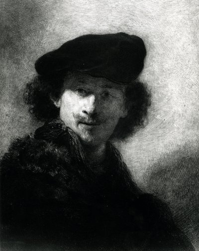 Omakuva samettibaretilla tekijältä Rembrandt van Rijn