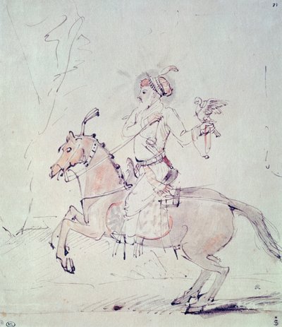 Shah Jehan ja haukka hevosen selässä (tussi ja tussi ja wc paperille) tekijältä Rembrandt van Rijn