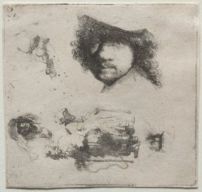 Tutkimusarkki: Omakuva, kerjäläispariskunta jne., c. 1632. tekijältä Rembrandt van Rijn