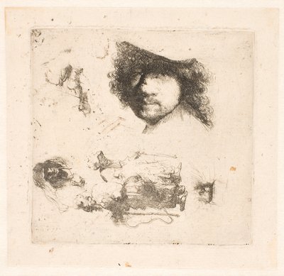 Tutkimusarkki: Rembrandtin päällikkö, kerjäläispariskunta, vanhan miehen ja vanhan naisen päät jne. tekijältä Rembrandt van Rijn