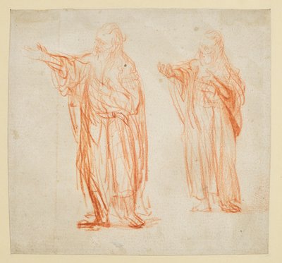 Arkki, jossa on kaksi tutkimusta "Pyhä Johannes Kastaja" tekijältä Rembrandt van Rijn