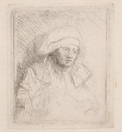 Sairas nainen, jolla on suuri valkoinen päähine (Saskia) tekijältä Rembrandt van Rijn