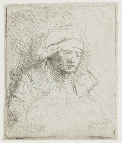 Sairas nainen, jolla on suuri valkoinen päähine (Saskia) tekijältä Rembrandt van Rijn