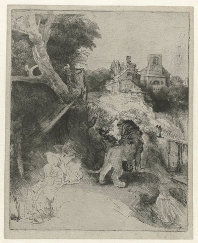 Pyhä Jerome lukemassa italialaisessa maisemassa St Jerome lukemassa italialaisessa maisemassa tekijältä Rembrandt van Rijn