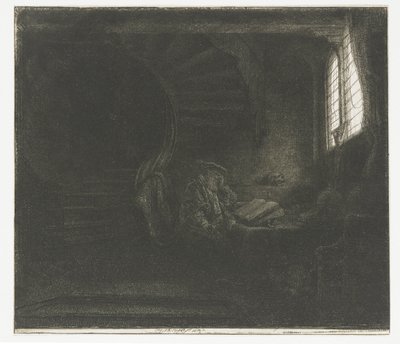 Pyhä Jerome pimeässä kammiossa tekijältä Rembrandt van Rijn