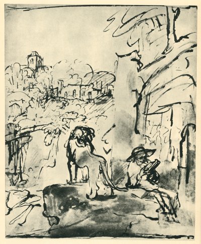 Pyhä Jerome lukemassa maisemassa, 1649, 1943. tekijältä Rembrandt van Rijn